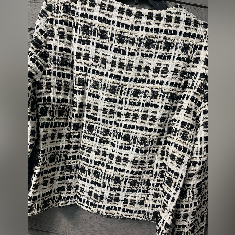 NWOT Vici White Gold Black Emme Tweed Pocketed Blazer Jacket Sz Medium - Picture 12 of 16